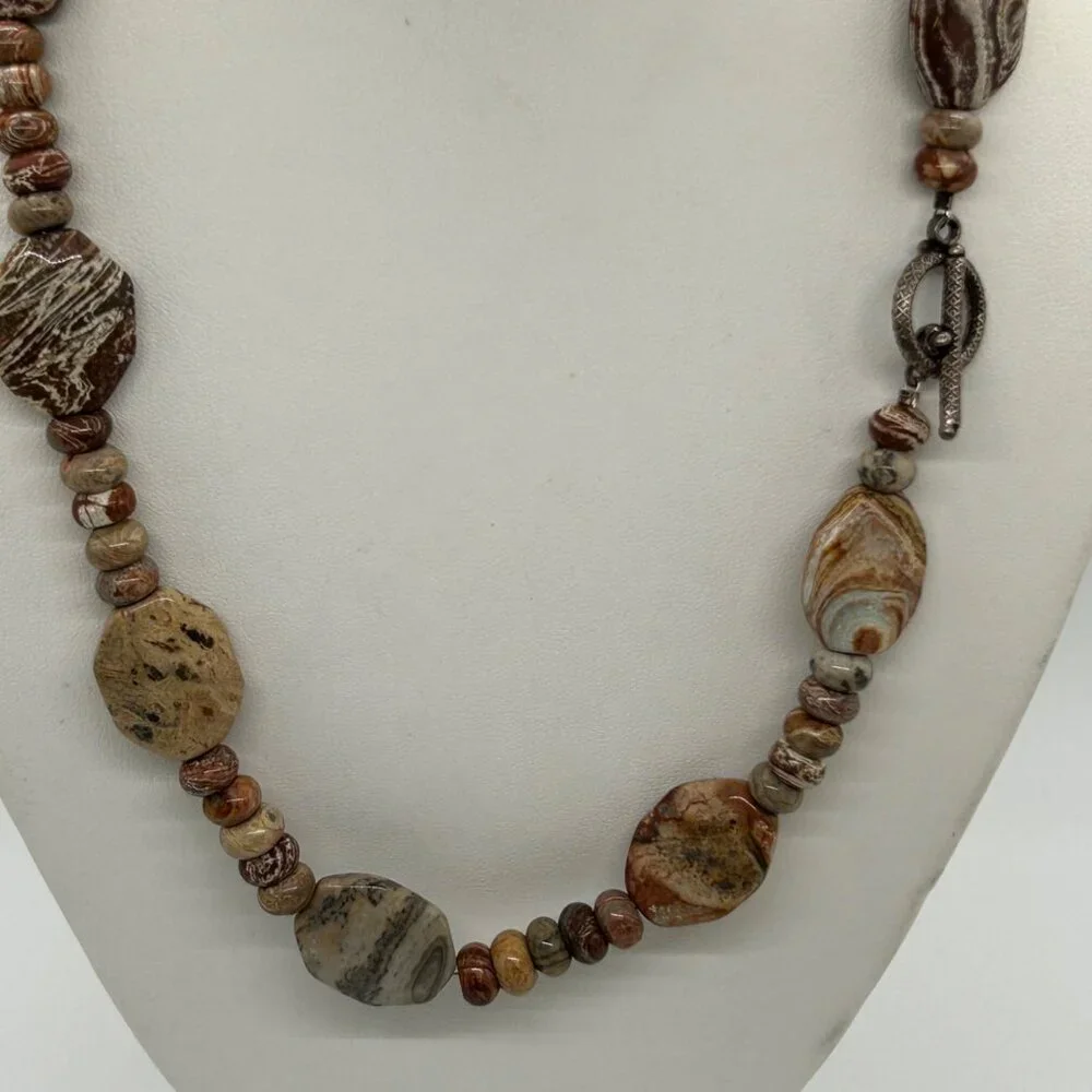 Handcrafted Jasper Necklace Multi-Color Beaded Earth Tone Artisan Stone 20" - Picture 5 of 13